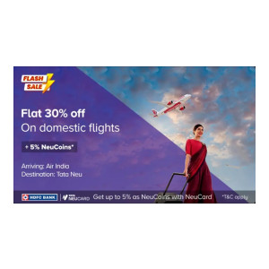 Flat 30% Off upto 1000 on Flight ticket bookings of Air India Express through TataNeu App